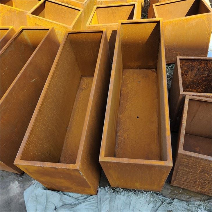 Modern Outdoor Rectangular Corten Steel Planter