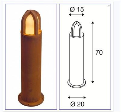 فانوس مخروطی استیل کورتن 70 سانتی متر