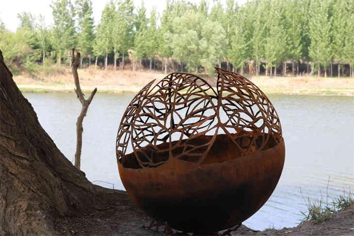 Corten Steel Firepit Ball factory